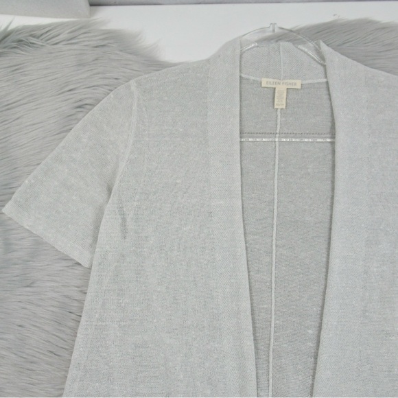 EILEEN FISHER Fine Organic Linen Crepe Shimmer Sheer Cardigan Women’s Size Large - Picture 6 of 11